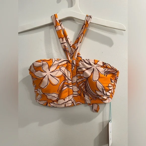 Kona Sol Orange Tropical Print Swim Top, size medium, new! - Picture 2 of 8